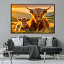 Scottish Cow and Baby Cow Canvas Wall Art Animal Print