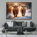 Scottish Highland Cow Horn Farm Wall Art Canvas Print