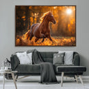 Running Horse Sunset Forest Wall Art Canvas Print