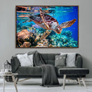 Underwater Coral Reef Sea Turtle Wall Art Canvas Print,