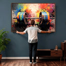 Weightlifting Barbell Art Triptych, Bold Abstract Fitness