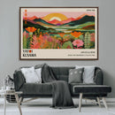 Framed Yayoi Kusama Print, Vibrant Floral Mountain Art