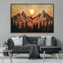 Wood Style Abstract Mountain Sunset Canvas Wall Art Print -