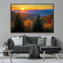 Golden Sunset Over Mountain Forest Canvas Wall Art Print -