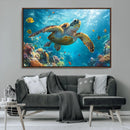 Sea Turtle Underwater Canvas Wall Art Print - Vibrant Ocean