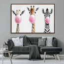Bubblegum Animals Canvas Wall Art - Playful Giraffe and