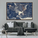 Large Abstract Blue and Gold Canvas Wall Art Fluid Ink
