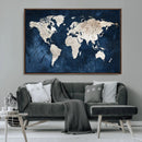 Vintage World Map Canvas Wall Art - Framed Map Print for