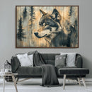 Wood Style Rustic Wolf Wall Art Canvas Print, Vintage