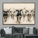 Texas Longhorn Wall Art – Framed Cattle Walking Canvas by MyGreatCanvas | Canvas Wall Art Prints | Photo Prints & Wall Decor