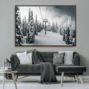 Snowy Pines Wall Art Canvas Print – Framed Ski Lift Winter