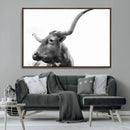 Longhorn Wall Art Canvas Print – Framed Monochrome Ranch Cow