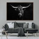 Texas Longhorn Wall Art Canvas Print – Framed Monochrome