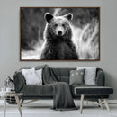 Grizzly Bear Wall Art Canvas Print – Framed Black White