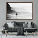 Surfer Beach Wall Art – Framed Black White Ocean Canvas