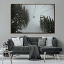 Ski Lift Wall Art Canvas Print – Snowy Pines Misty Landscape