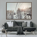 Frosty Pines Wall Art Canvas Print – Framed Cozy Cabin Ski