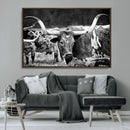 Black & White Longhorn Cattle Wall Art Canvas Print, Rustic by MyGreatCanvas | Canvas Wall Art Prints | Photo Prints & Wall Decor