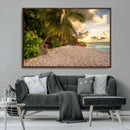Tropical beach sunset, palm trees, white sand, ocean waves, by MyGreatCanvas | Canvas Wall Art Prints | Photo Prints & Wall Decor