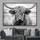 Black White Highland Cow Wall Art Canvas Print