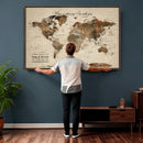 Large Custom World Map Canvas – Custom Framed Push Pin
