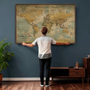 Customize Push Pin Vintage World Map Wall Art Canvas Print –