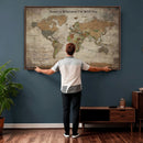 Personalized World Map Wall Art Canvas Print – Custom Push