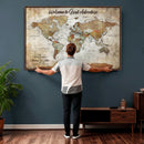 Personalized World Map Wall Art Canvas Print – Custom Push