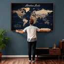 Custom Push Pin World Map Canvas Print – Custom Framed