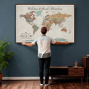 Custom Framed World Map Canvas Print – Personalized Push Pin