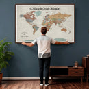 Custom Framed World Map Canvas Print – Personalized Push Pin