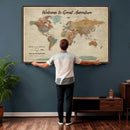 Personalized Push Pin World Map Canvas – Custom Framed