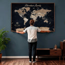 Personalized Blue World Map Canvas – Custom Framed Push Pin