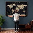 Personalized Push Pin World Map Canvas – Custom Framed