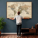 Custom Framed Push Pin Map Wall Art Canvas Print, Rustic