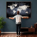 Custom Push Pin World Map Wall Canvas Print – Personalized