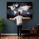 Custom Push Pin World Map Wall Canvas Print – Personalized