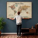 Push Pin Customize World Map Wall Canvas Print –