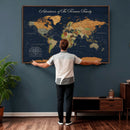 Custom Push Pin World Map Wall Art Canvas Print – Personalized Travel Tracker with Pins Framed Large for Home and Office Decor