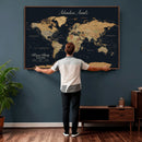 Personalized Family Travel Map Canvas – Custom Framed Push