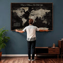 Personalized Push Pin World Map Canvas – Custom Framed