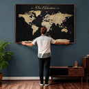 Personalized Push Pin World Map Canvas – Custom Framed