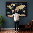 Personalized Push Pin World Map Canvas – Custom Framed
