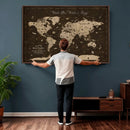 Personalized Push Pin World Map Canvas – Custom Framed