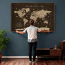Personalized Push Pin World Map Canvas – Custom Framed