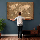 Custom Push Pin World Map Wall Art Canvas Print – Personalized Travel Tracker with Pins Framed Large for Home and Office Decor