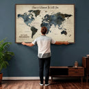 Personalize World Map Canvas Wall Art – Custom Framed Push