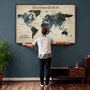 Personalize World Map Canvas Wall Art – Custom Framed Push