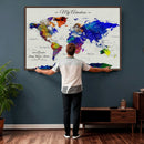 Detailed Custom World Map Print – Framed Custom Push Pin