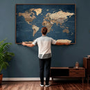 Navy Blue World Map Canvas Print – Framed Travel Map Wall by MyGreatCanvas | Canvas Wall Art Prints | Photo Prints & Wall Decor